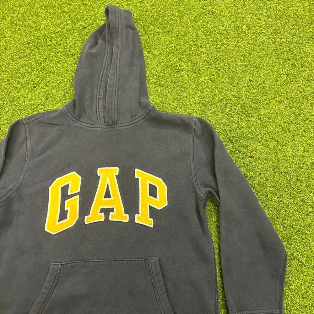 GAP Kid Pullover Hoodie Navy Blue Yellow Arch Logo Sweatshirt Boys Girls L 10-12